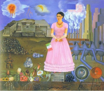 Selbstporträt entlang der Grenze zwischen Mexiko und den Vereinigten Staaten Frida Kahlo Ölgemälde
